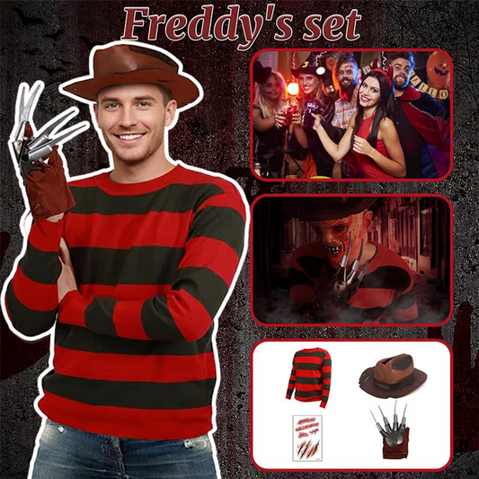 FREDDY KRUEGER BURENT MAN COSTUME HAND CLAW HAT  STRIPPED JUMPER FANCY DRESS XXL