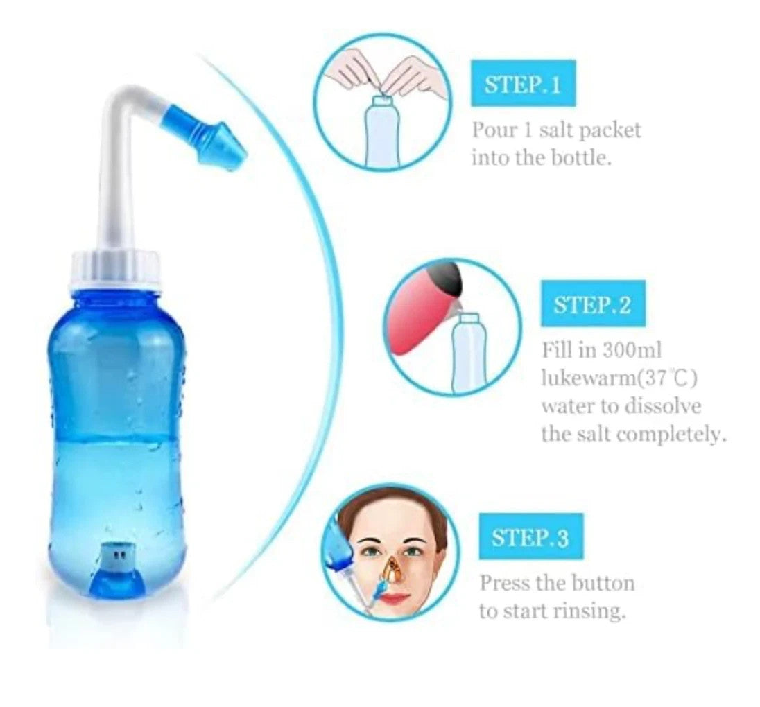 300ml Sinus Rinse Kit WATERPULSE Neti Pot Sinus Nasal Relief Wash 30 Salt Sachet