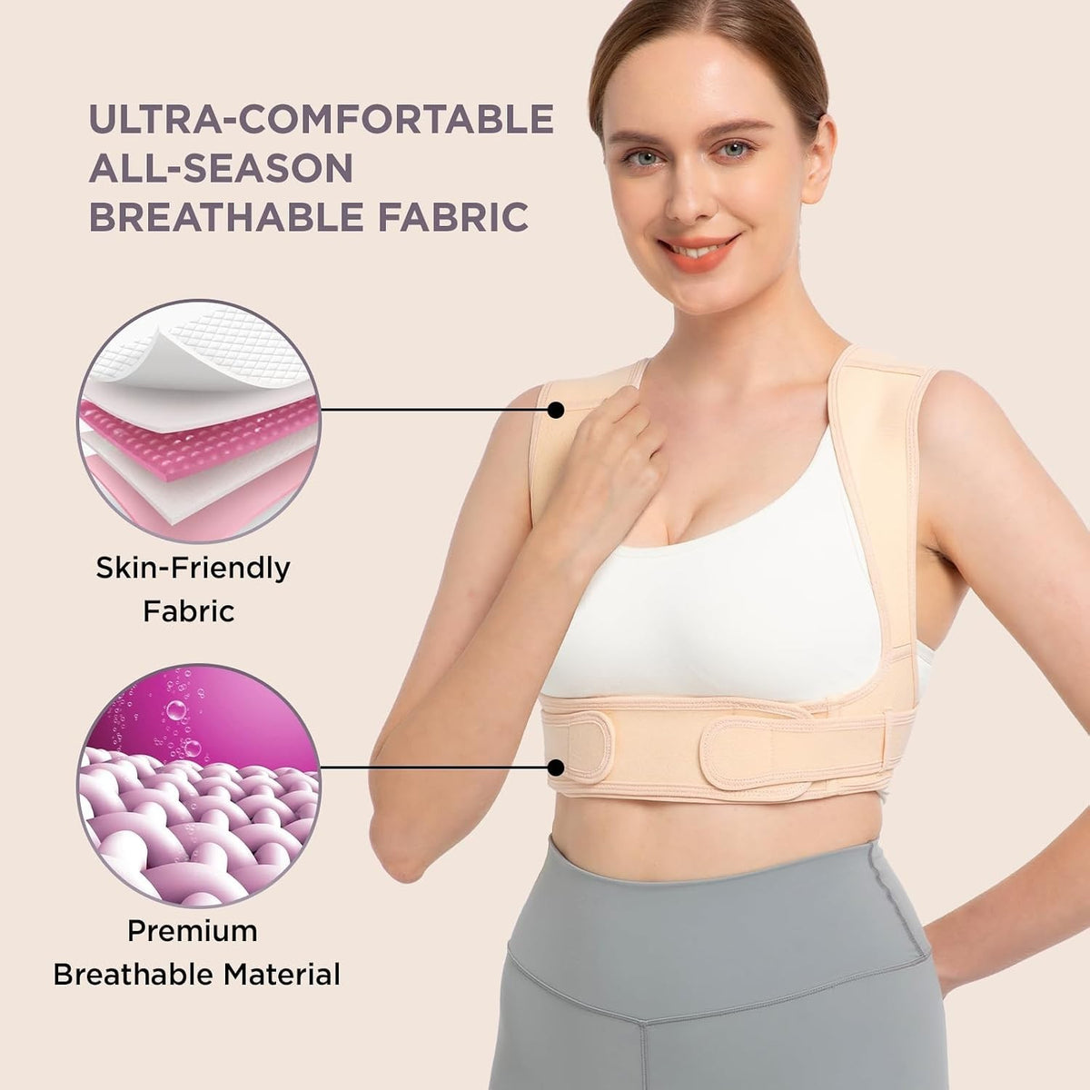 Vicorrect Posture Corrector for Women and Men, Adjustable upper S/M, Beige