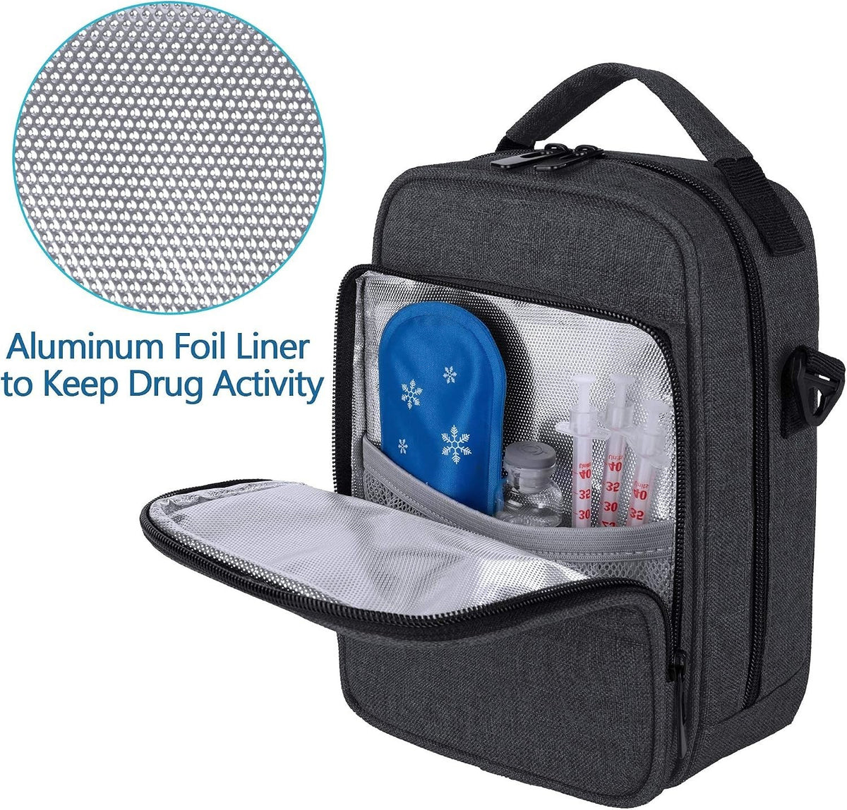 CURMIO Insulin Cooler Travel Case, Diabetes Supplies Bag, with Shoulder Strap