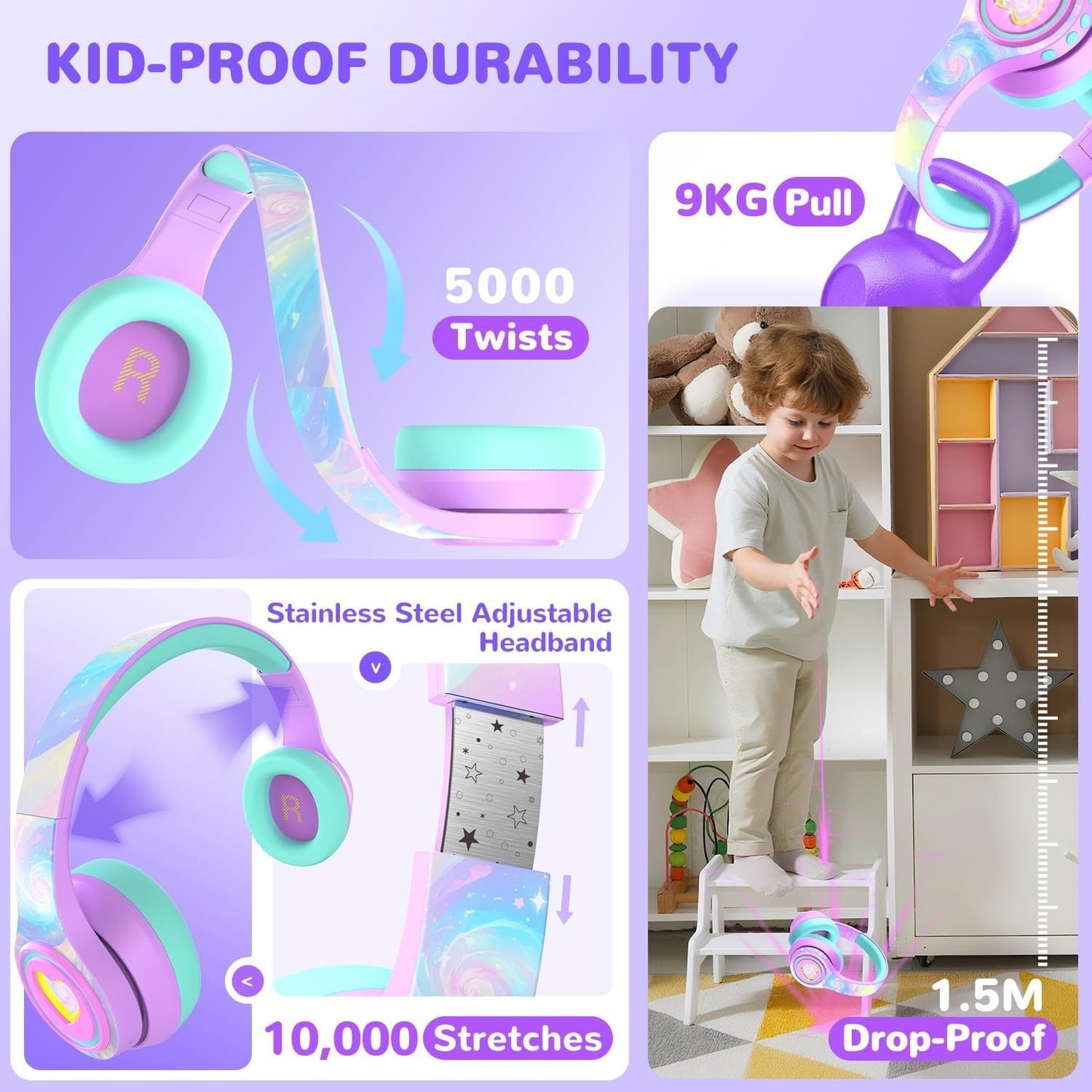iClever Kids Active Noise Cancelling Headphones - 60 Hour Play Time - Wireless 