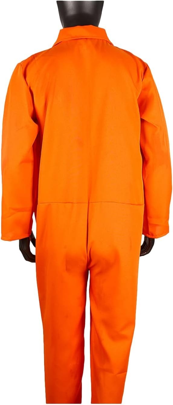 Mens Prisoner Costume Overall Orange Jumpsuit Convict Stag Do Party Fancy Dress