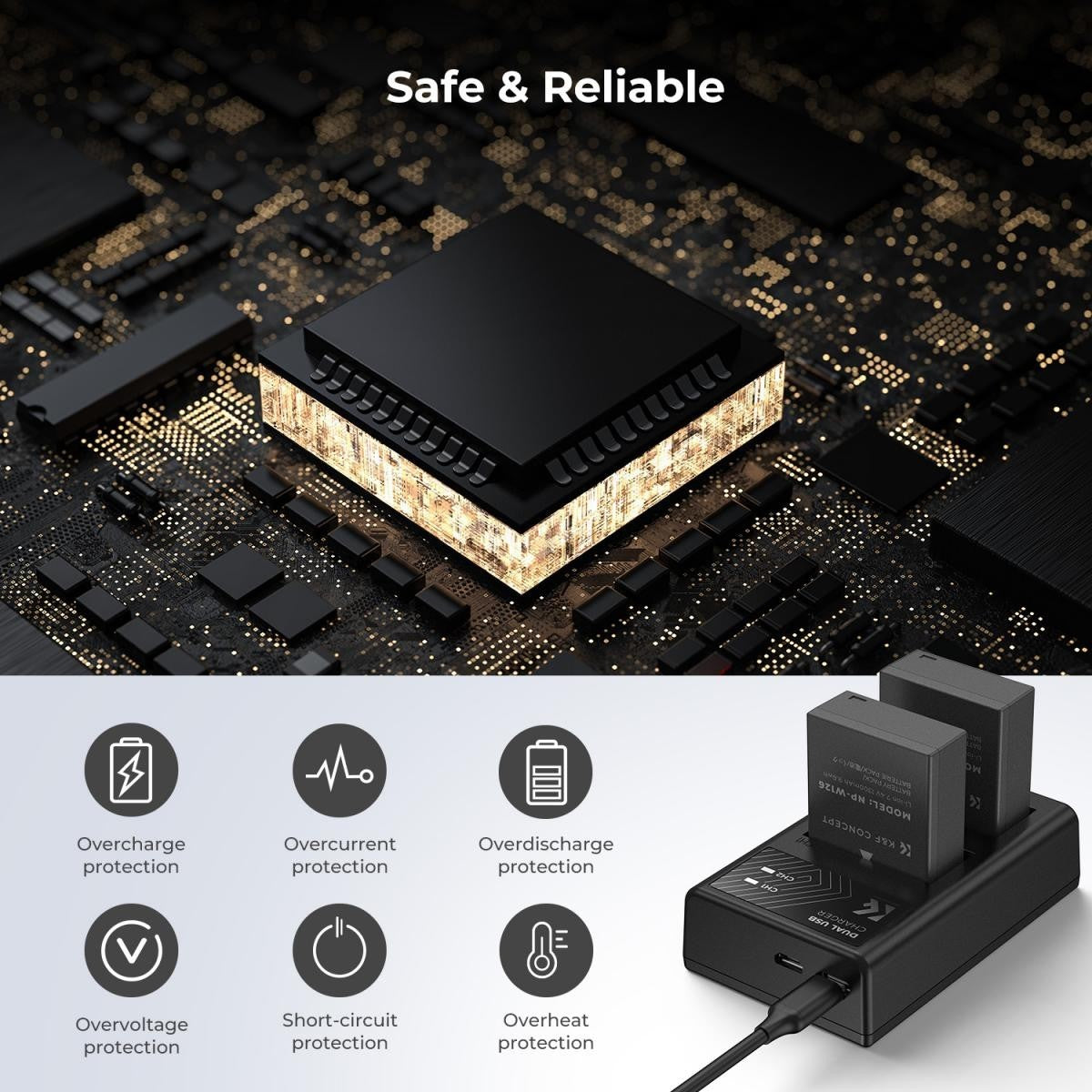 K&F Concept NP-W126 Camera Battery & Dual Charger Kit for Fujifilm XT30 XT20 A5