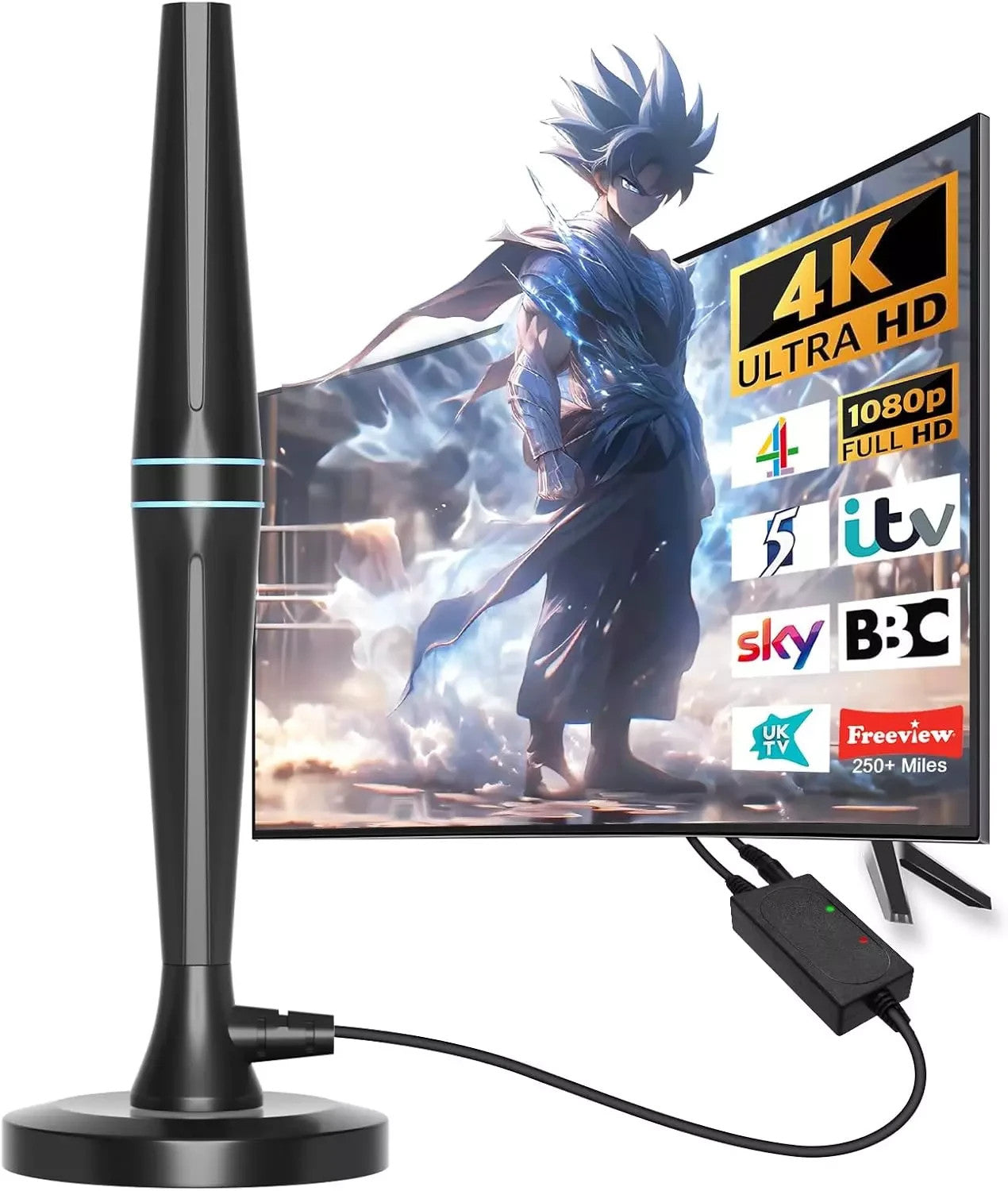 UK Digital TV Ariels HD 250+ Miles Range Indoor 4K TV Aerial indoor for Smart TV