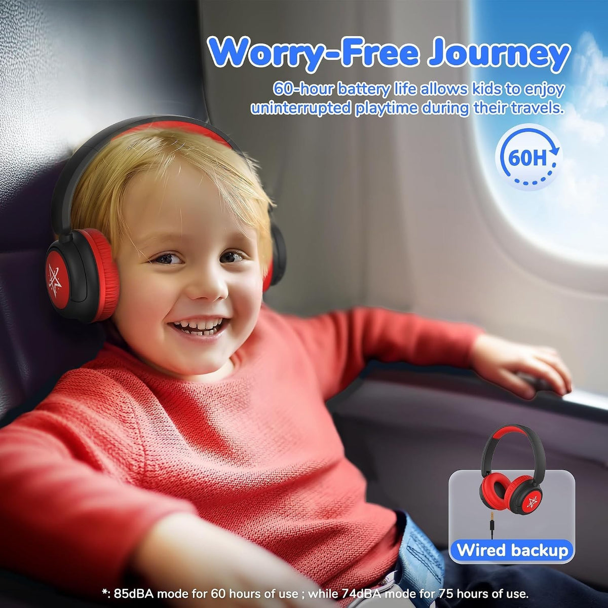 Iclever BTH22 Kids Headphones Wireless, 60H Play Time, 74/85 Dba Safe Volume
