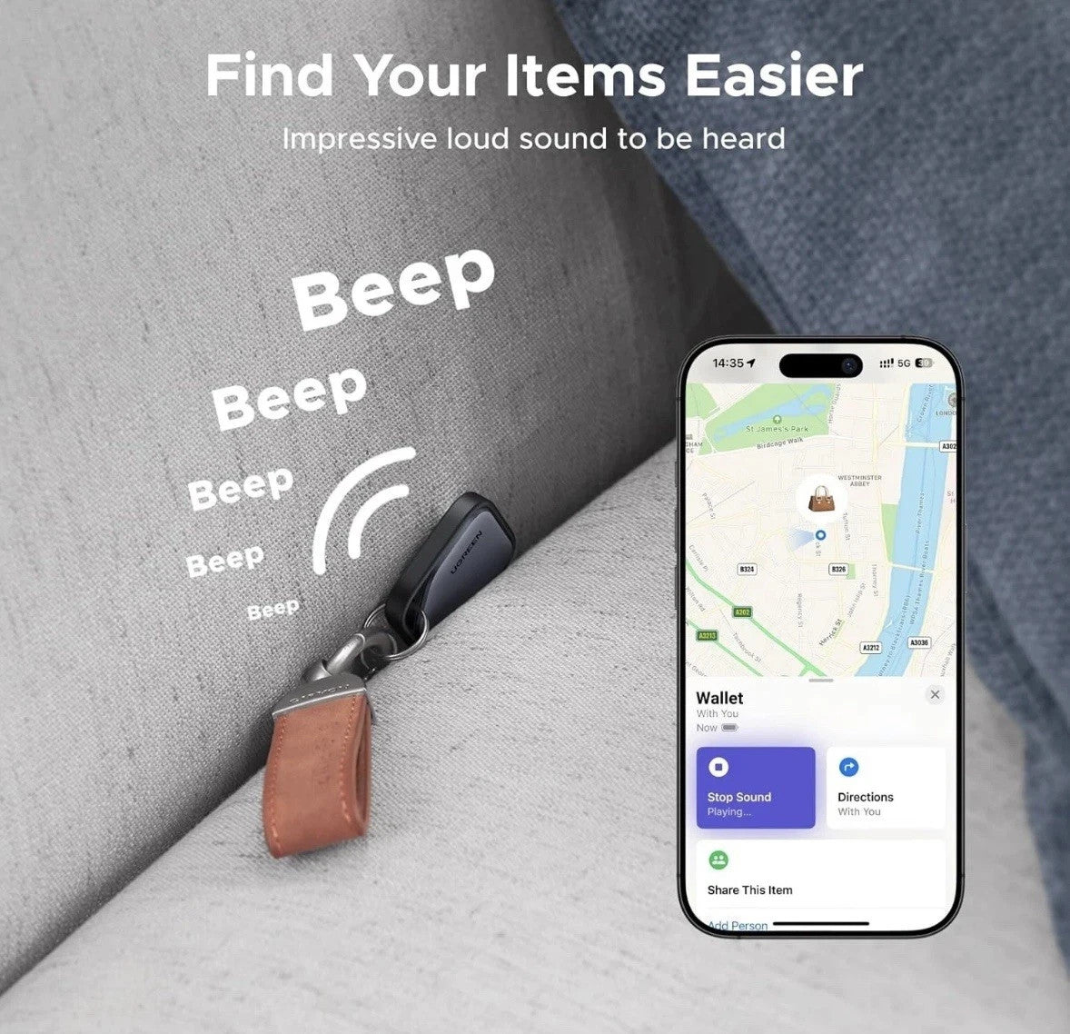4x UGREEN Apple iPhone iOS Find My Tag Tracker Smart Bluetooth Item Finder