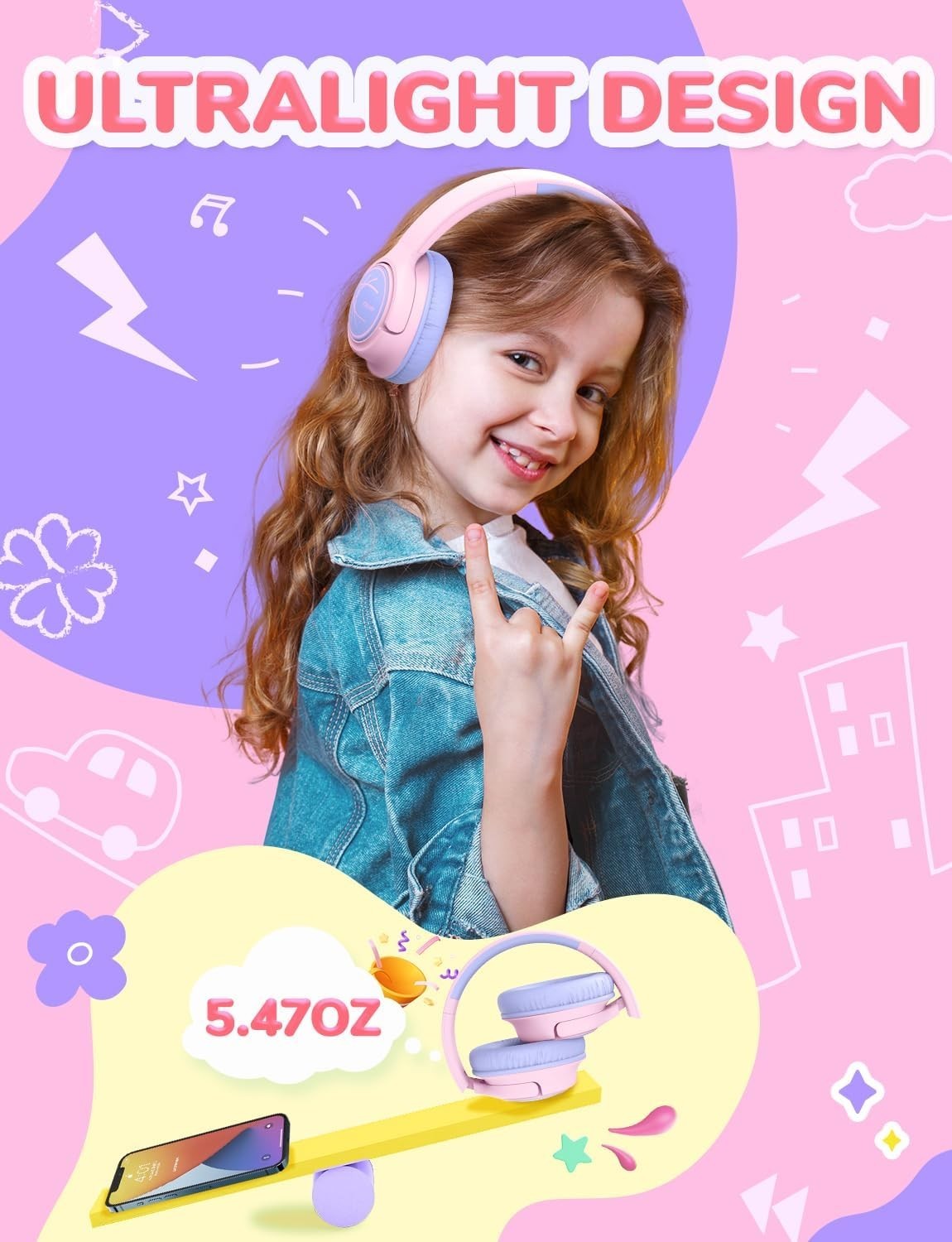 Iclever Bluetooth Kids Headphones HS26 Girls Headphones Wired 3.5mm Princess