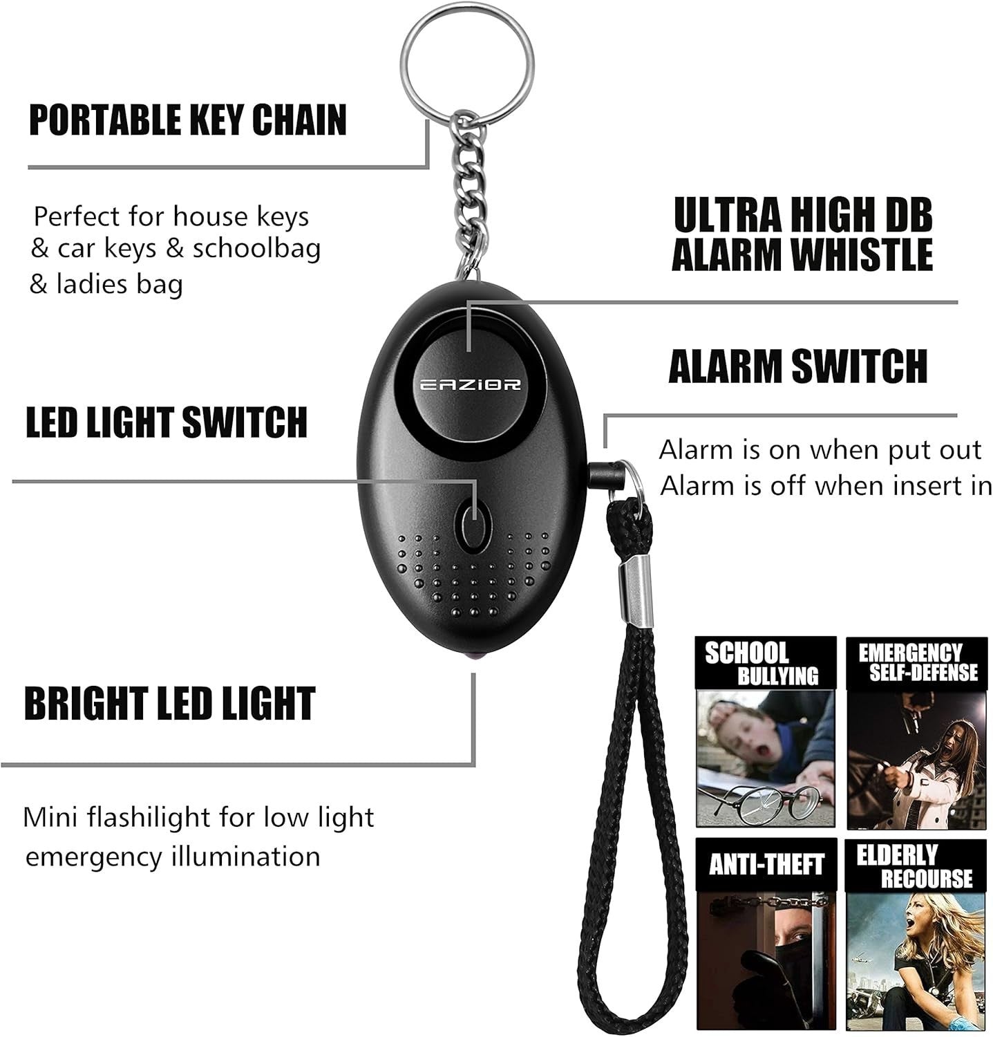 Police Approved Keyring Personal Panic Rape Attack Safety Security Alarm 140db