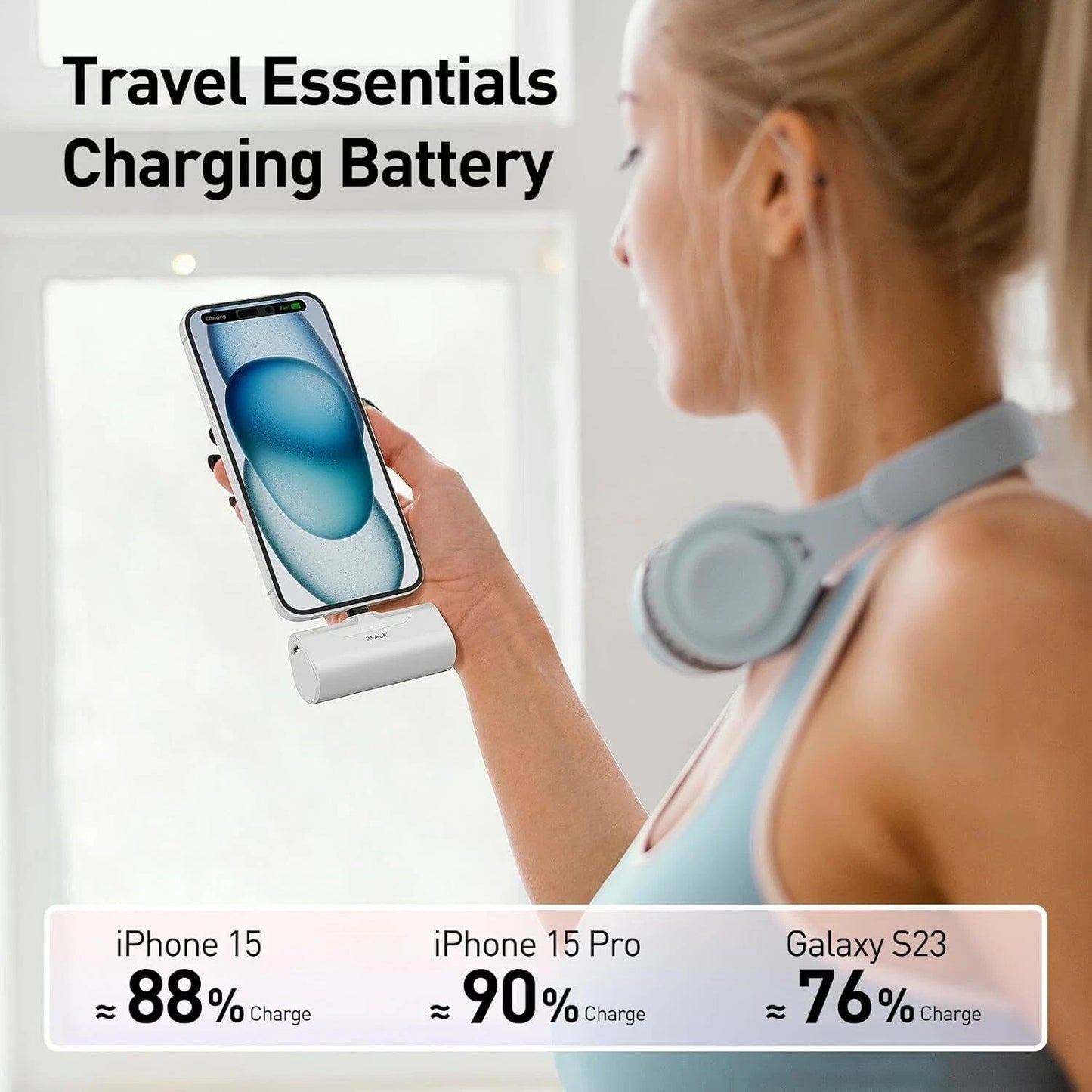 iWALK Mini Portable Charger 4500mAh,USB-C 20W Power Bank and Charger for iPhone.