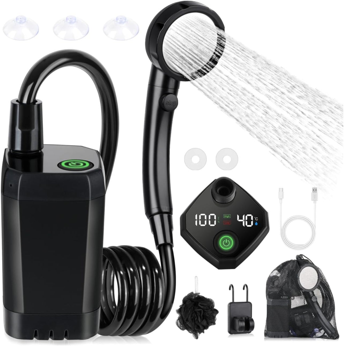 Portable Shower Camp Shower Camping Outdoor Shower Pump Electric Rechargeable UK