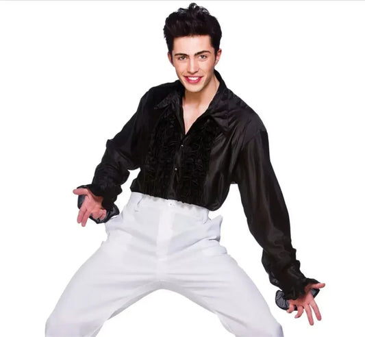 Men's Disoc Ruffle Shirt Black Fancy dress costume - Xtra Large XL