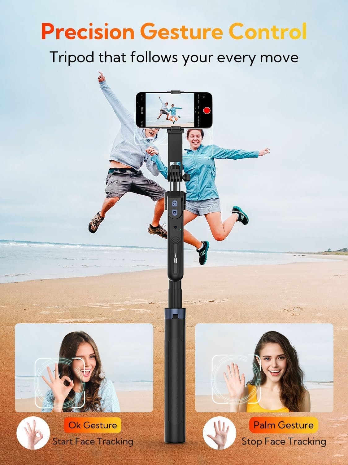 70" Phone Selfie Stick Tripod with Remote AI Auto Face Tracking 360° Rotation UK