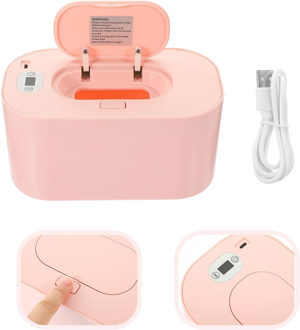 Baby Wipe Warmer Heater with LED Display Wet Towel Dispenser Portable USB Charge