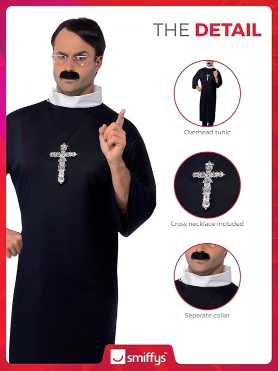 Mens Vicar Priest Costume Adult Church Father Clergyman Fancy Dress Robe