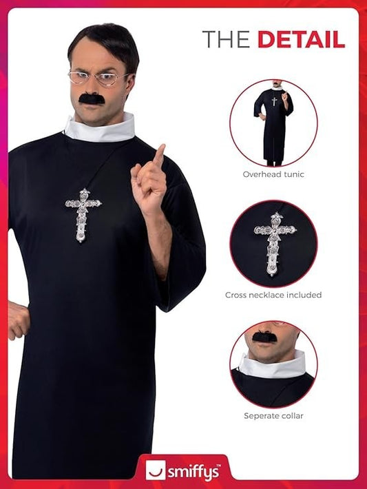 Mens Vicar Priest Costume Adult Church Father Clergyman Fancy Dress Robe