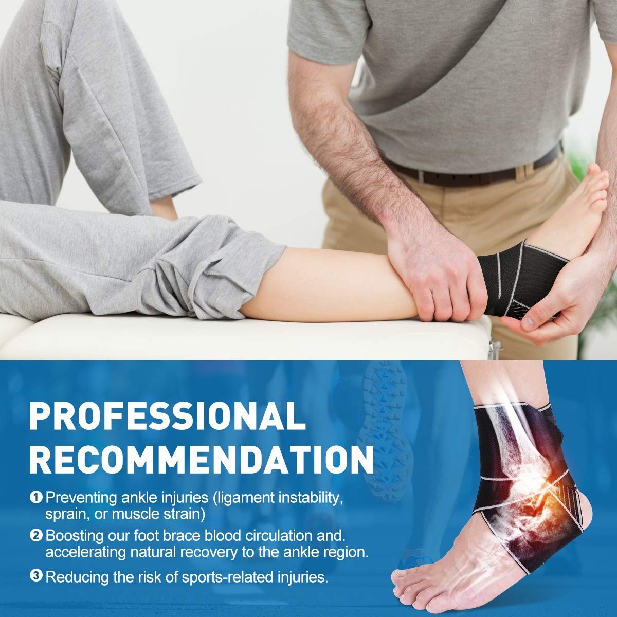 WASPO Ankle Support Brace 2 PACK, Adjustable Ankle Brace Wrap Strap for Sports