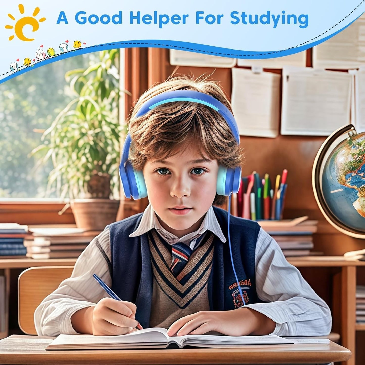 INFURTURE Kids Headphones CH5 USB C Headphone with Mic for Boys/Girls, Line Cont