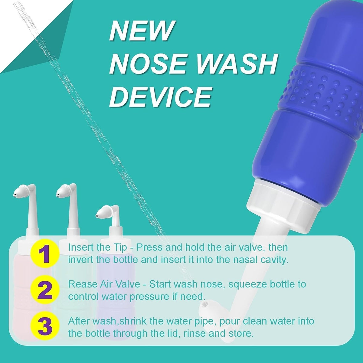 Sinus Rinse Kit 300ml Nasal Rinse Bottle Neti Pot with 40 Saline Salt Sachets UK