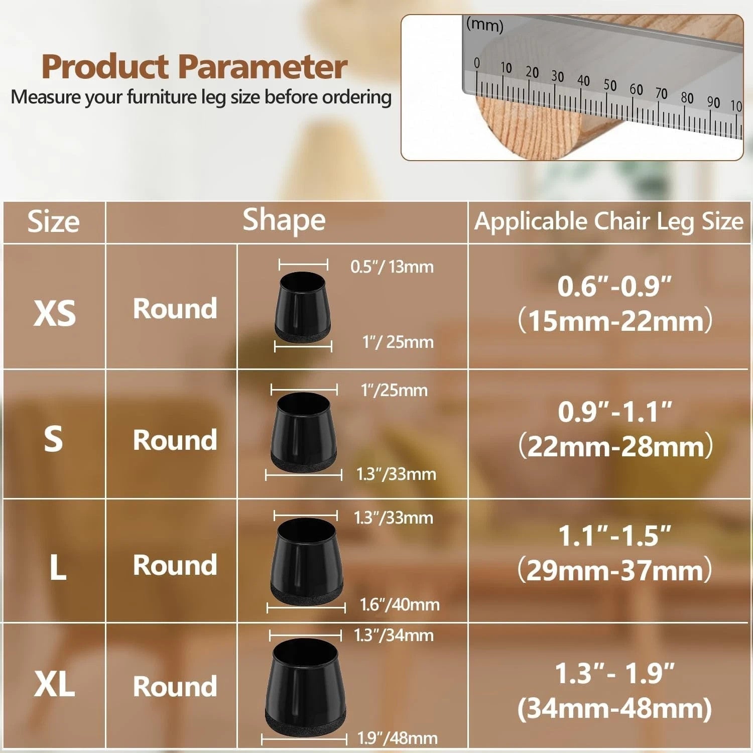 Chair Floor Leg Protectors (20-30MM) 28PCS, BAIPOK Silicon Chair Leg Caps