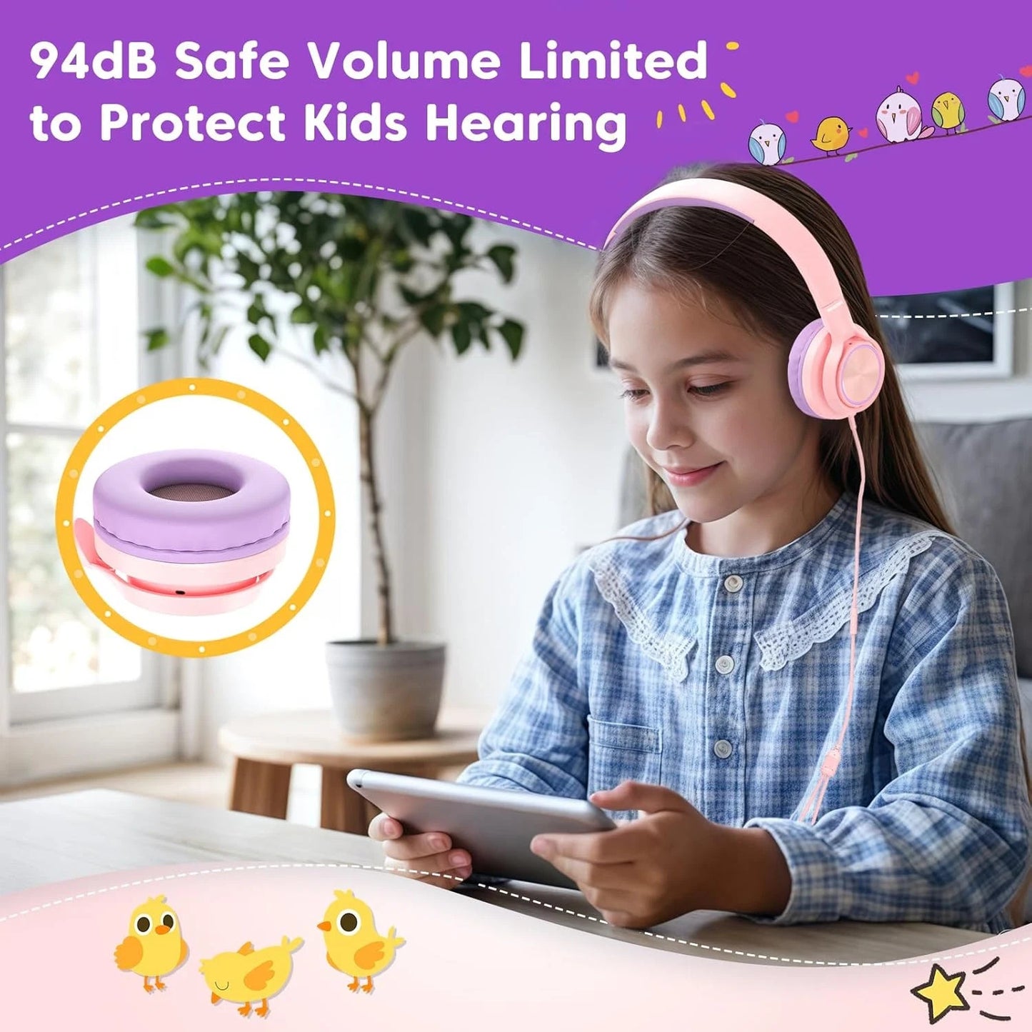 INFURTURE Kids Headphones CH5 USB C Headphone with Mic for Boys/Girls, Line Cont