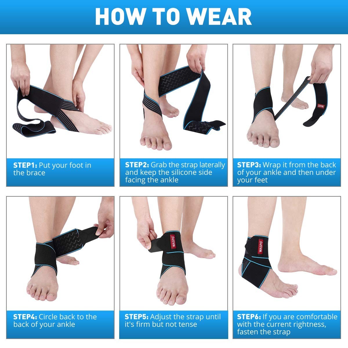 WASPO Ankle Support Brace Adjustable Ankle Brace Wrap Strap for Sports Protect