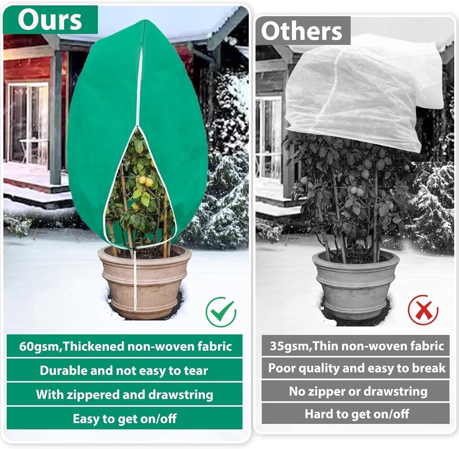 4 Pack Large Frost Protection Bag Plants Fleece Winter Garden Plant Cover - 70gs