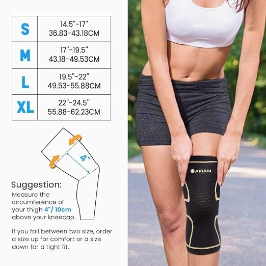 AVIDDA Knee Support Brace 2 Pack Compression Knee Sleeves for Arthritis Joint