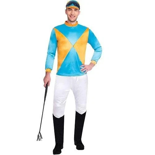 Adults Jockey Funny Fancy Dress Costume blue and orange standard size