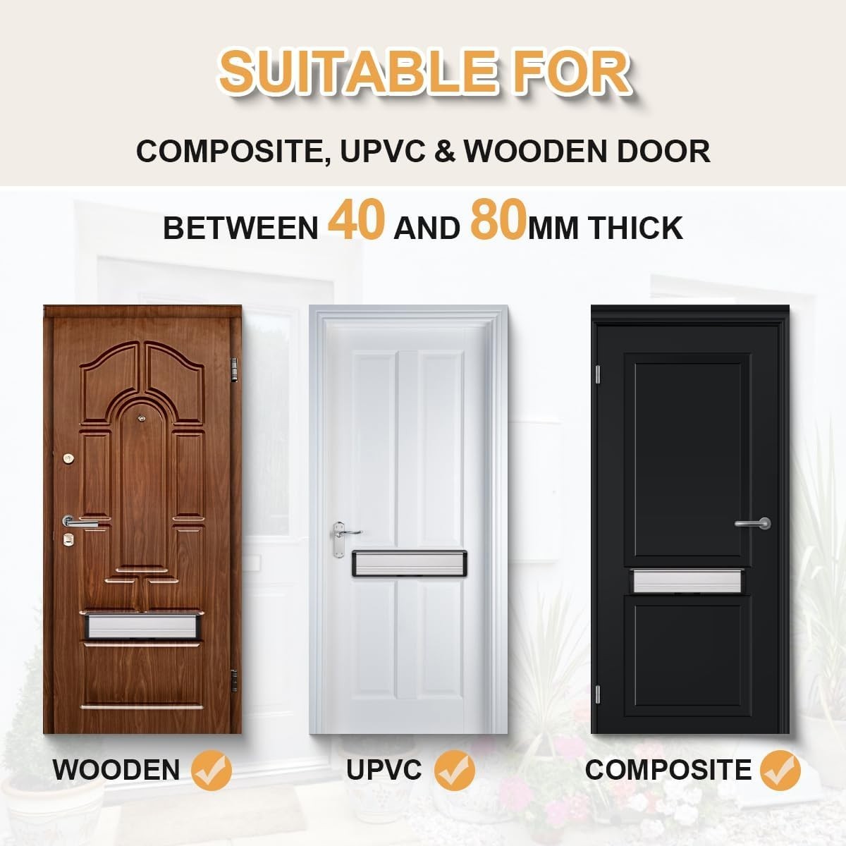 Letterbox Bwintech 305*70MM (12") Silver Adjustable Aluminium Wood UPVC Door