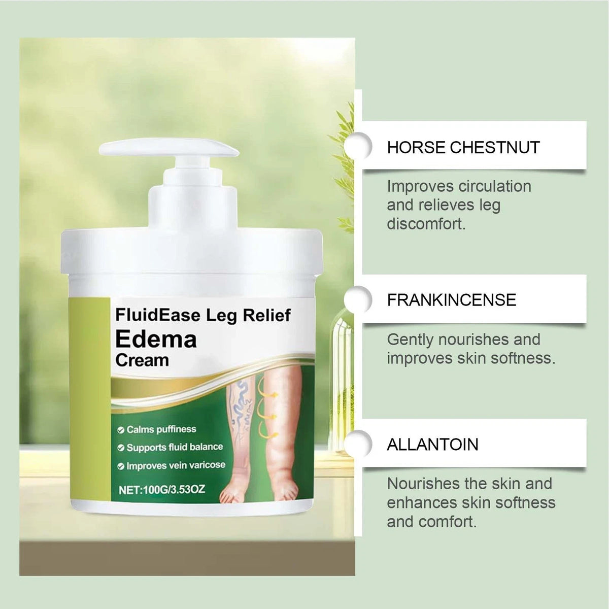 Leg Therapy Edema Cream, Anti Swelling Cream for Legs, Reduce Leg Swelling Natur