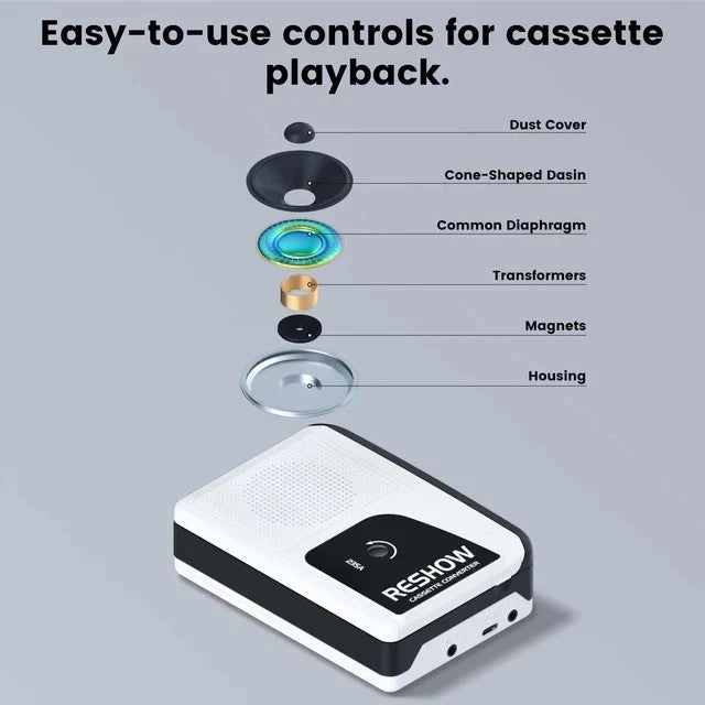 Cassette Player Recorder Walkman MP3 Converter Mic Speaker Earphone Jack USB-C