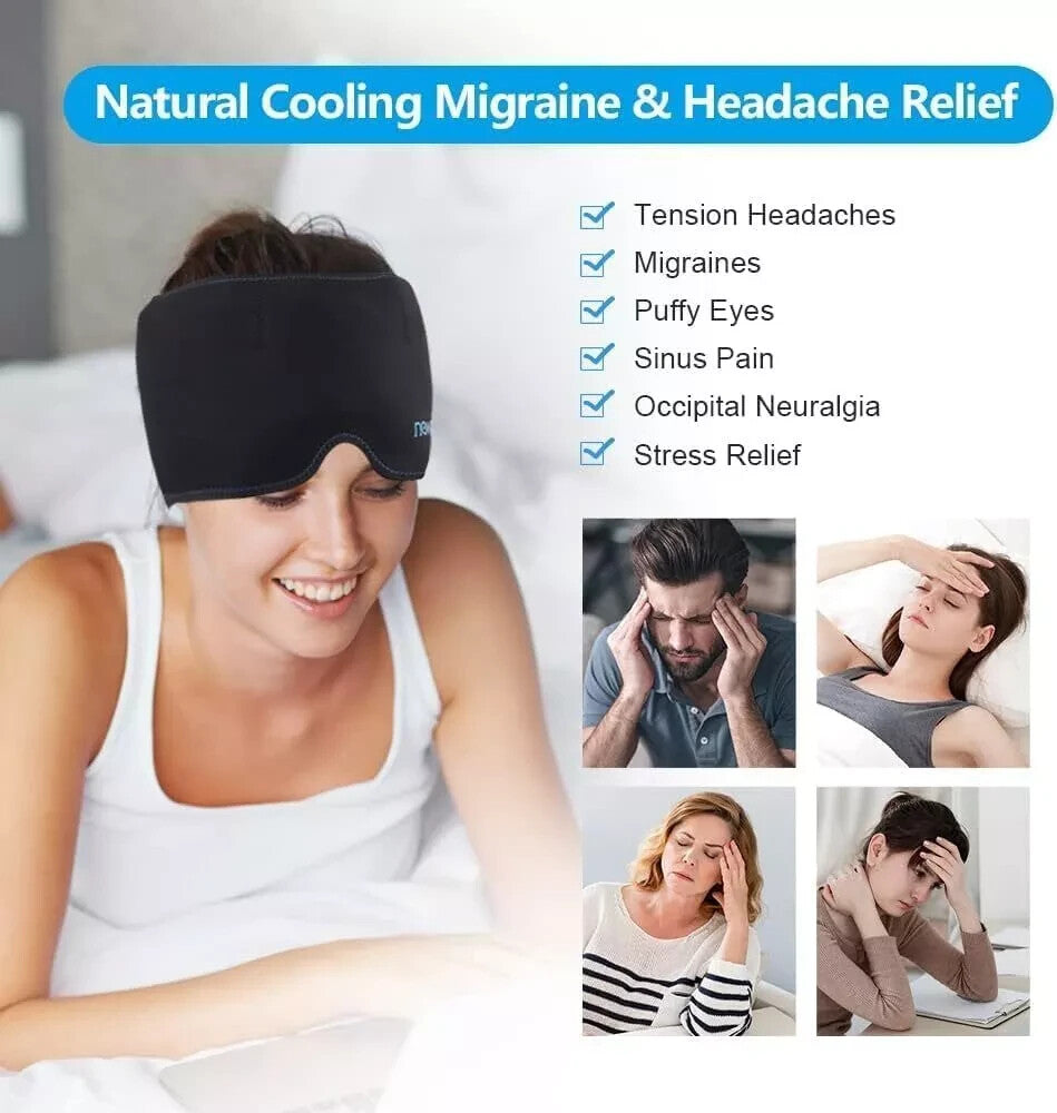 NEWGO Migrane Relief Head Ice Wrap, Reusable Hot Cold Therapy Headache Hat Ice