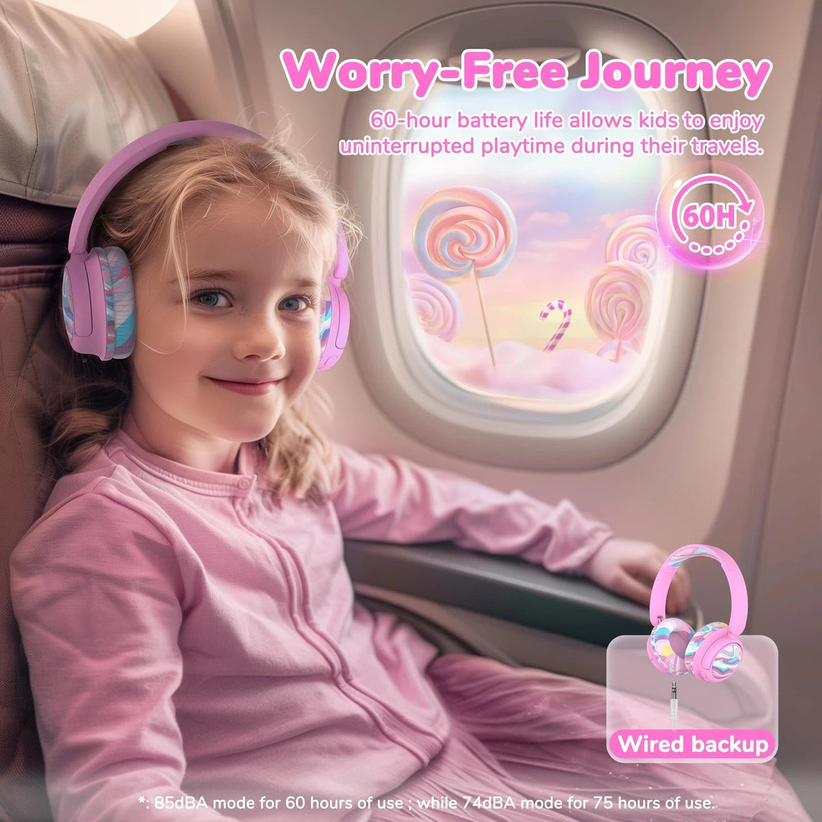 Iclever BTH22 Kids Headphones Wireless, 60H Play Time, 74/85 Dba Safe Volume
