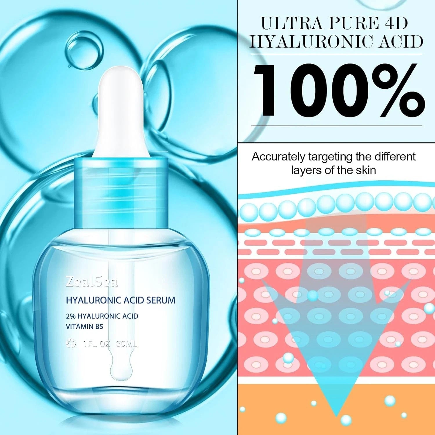 ZealSea Hyaluronic Acid Serum for Face, Hydrating Microneedling Serum, EWG Cert
