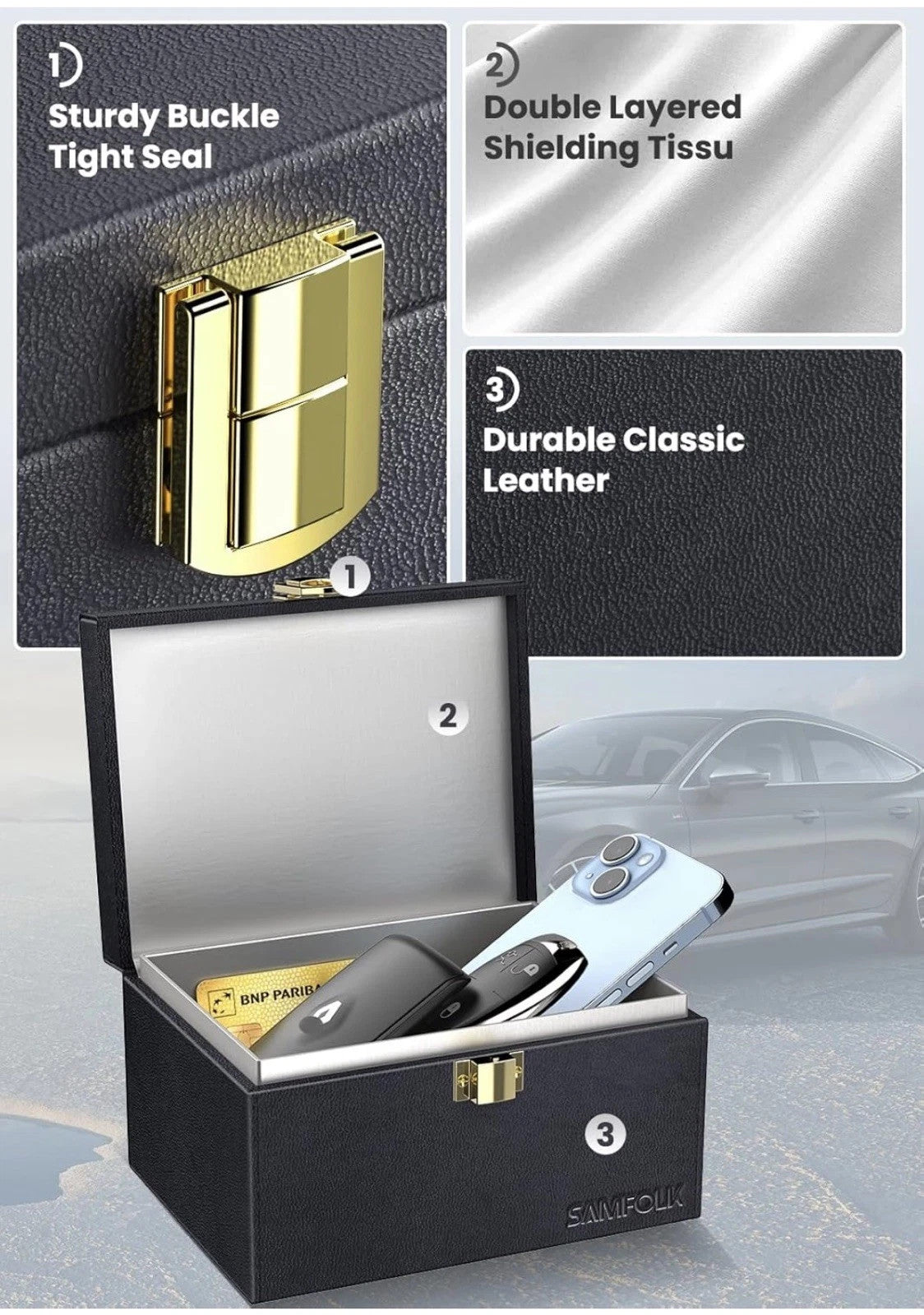 Samfolk Faraday Box and Pouch (2 Pack), Keyless Entry Car Key Safe
