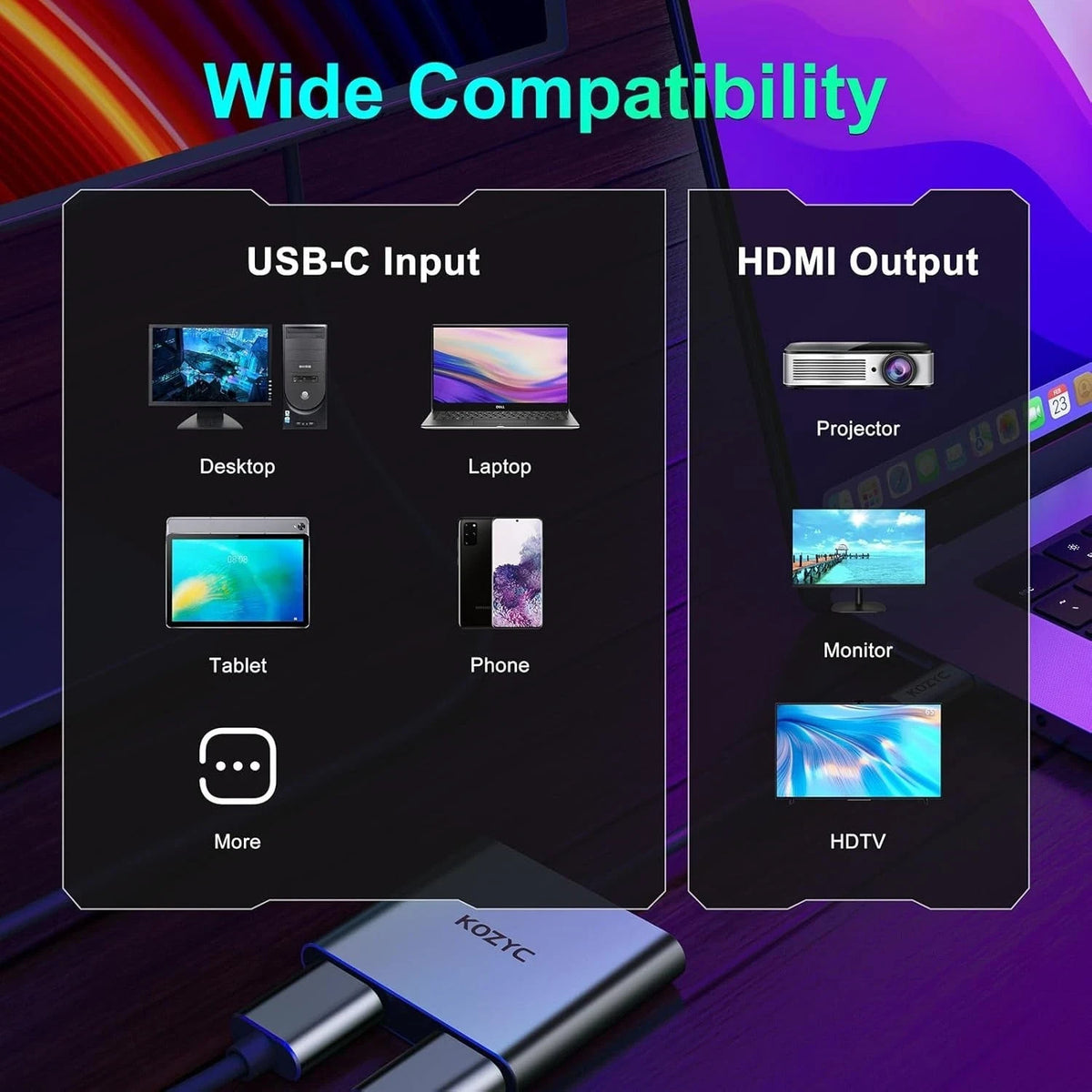 KOZYC USB C to Dual HDMI Adapter 4K@60Hz, Type C to HDMI Splitter (0-128)