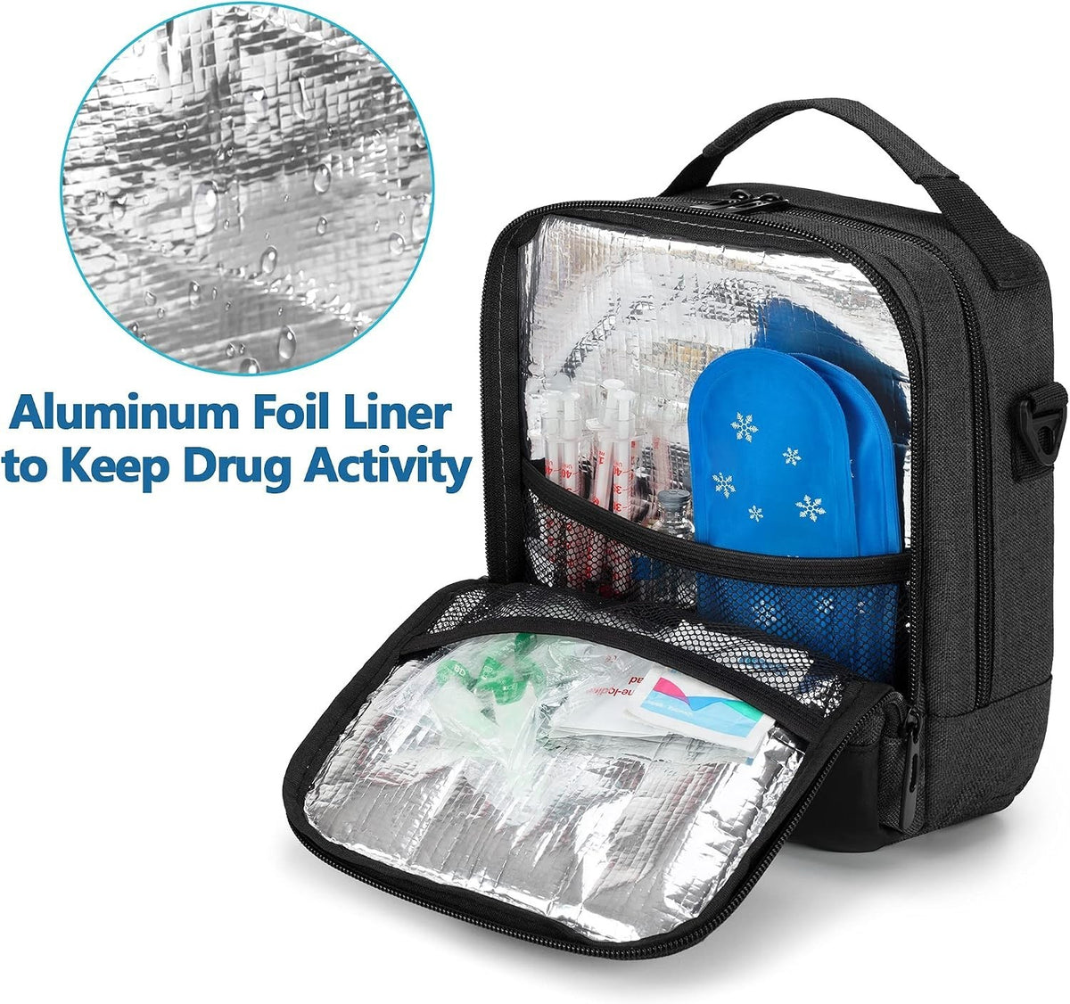 CURMIO Insulin Cooler Travel Case, Diabetes Supplies Bag, with Shoulder Strap