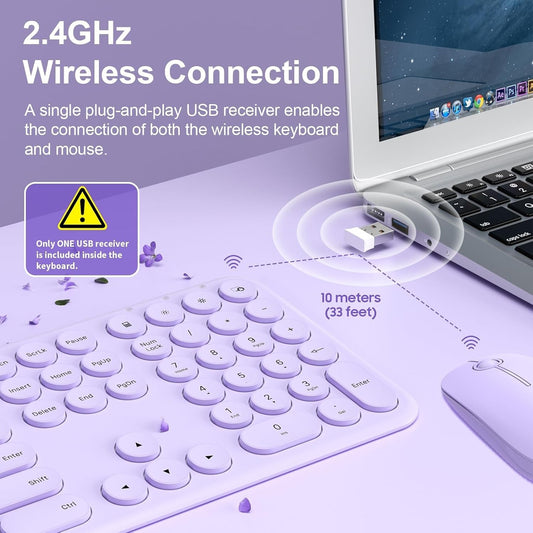 XTREMTEC Wireless Keyboard and Mouse set,Compact Size Cute Keyboard Retro Round