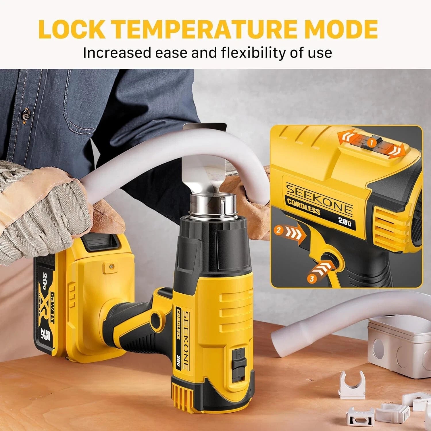 Seekone Cordless Dual Temperature Heat Gun for Dewalt 20V Battery [Not Included]