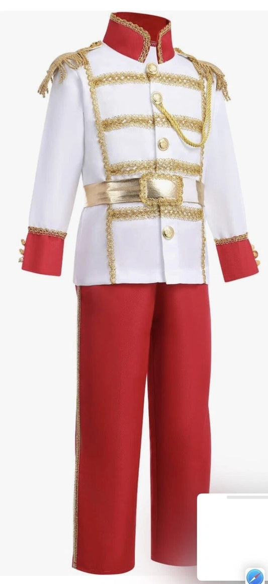 Boys White/Red/Gold Prince Charming Fancy Dress Costume With rose Age 10-12 Yrs