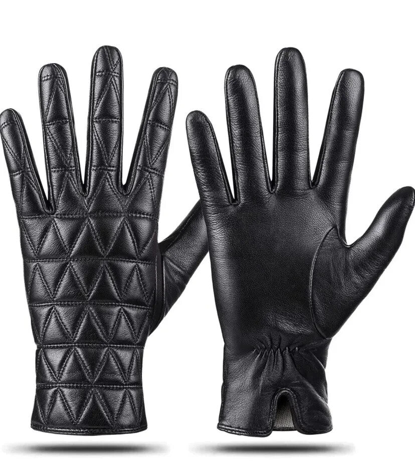 kebesu Ladies Warm Winter Genuine Leather  Cashmere Lined Touch screen Gloves M