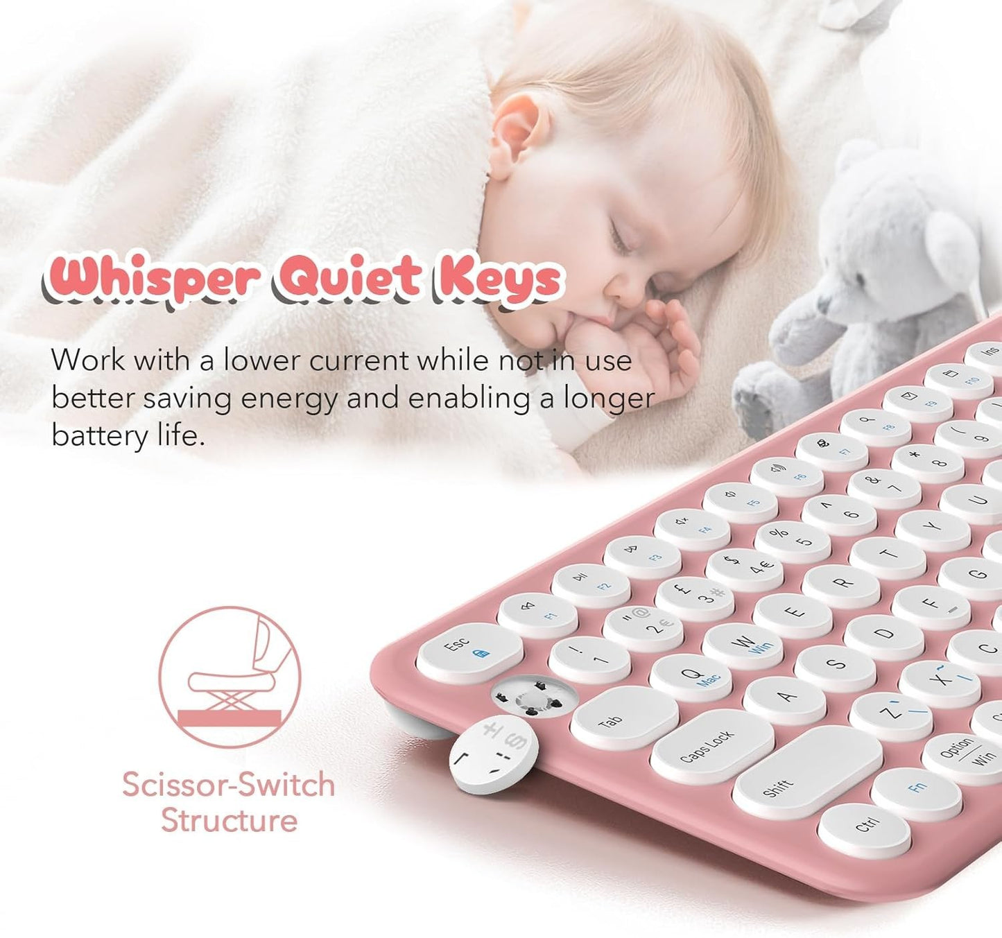 XTREMTEC Wireless Keyboard and Mouse set, Compact Size Cute Keyboard Retro Round