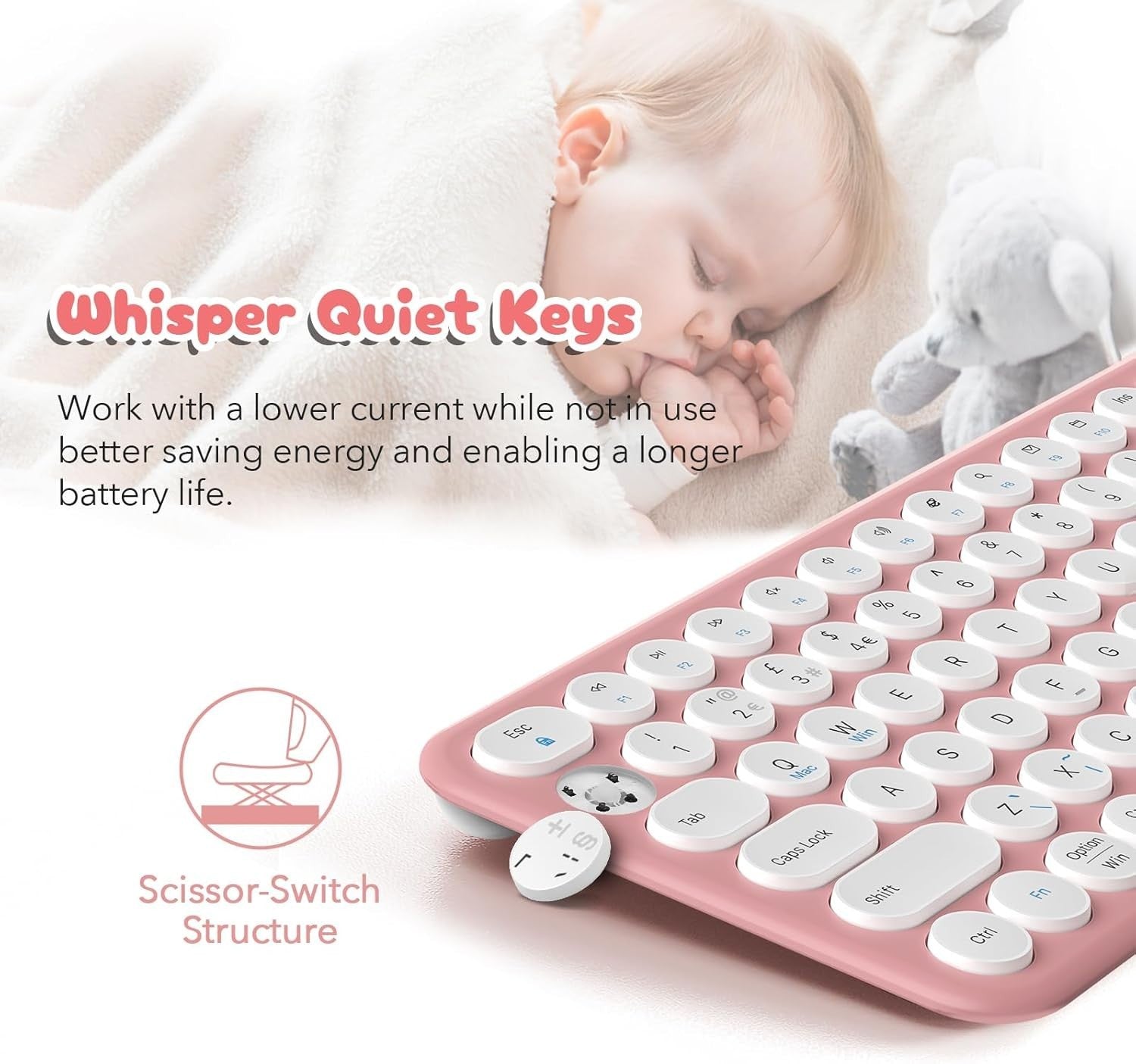 XTREMTEC Wireless Keyboard and Mouse set, Compact Size Cute Keyboard Retro Round