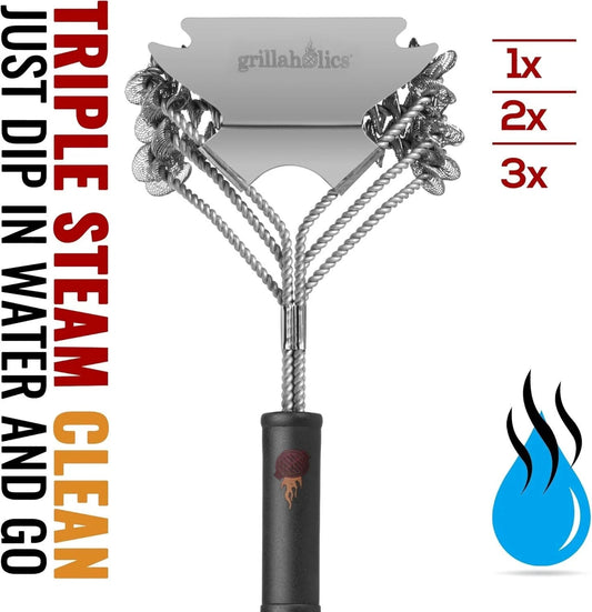Grillaholics BBQ Grill Bristle Free Brush Xtra Wide XL Scraper Cleaner UK Seller
