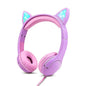 Olyre Kids Wired Headphones with Mic, LED Cat Ears Headset, Mini, Purple/Pink