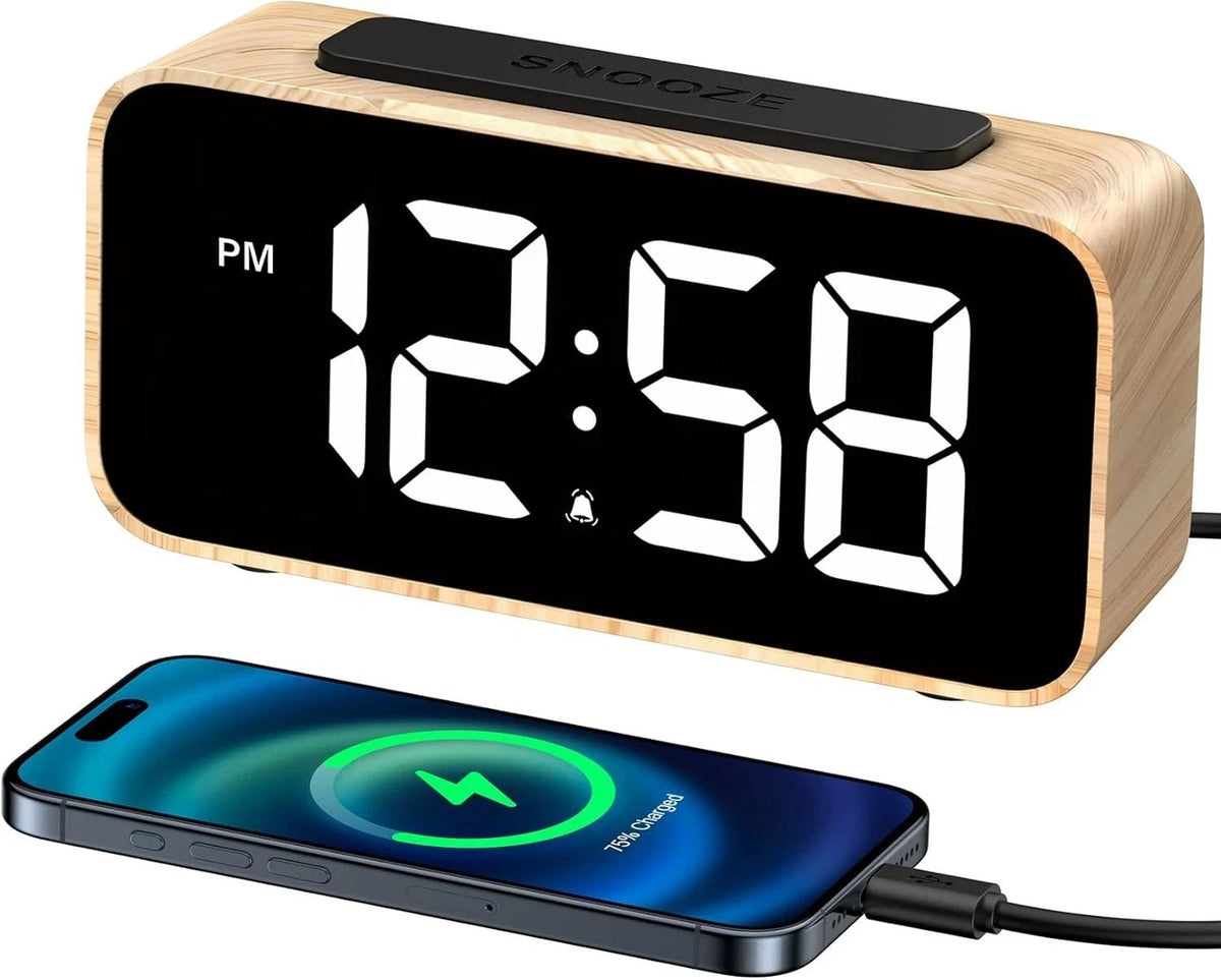 GOLOZA Alarm Clocks for Bedrooms, Wood Grain, Digital Clock with Large Displa...
