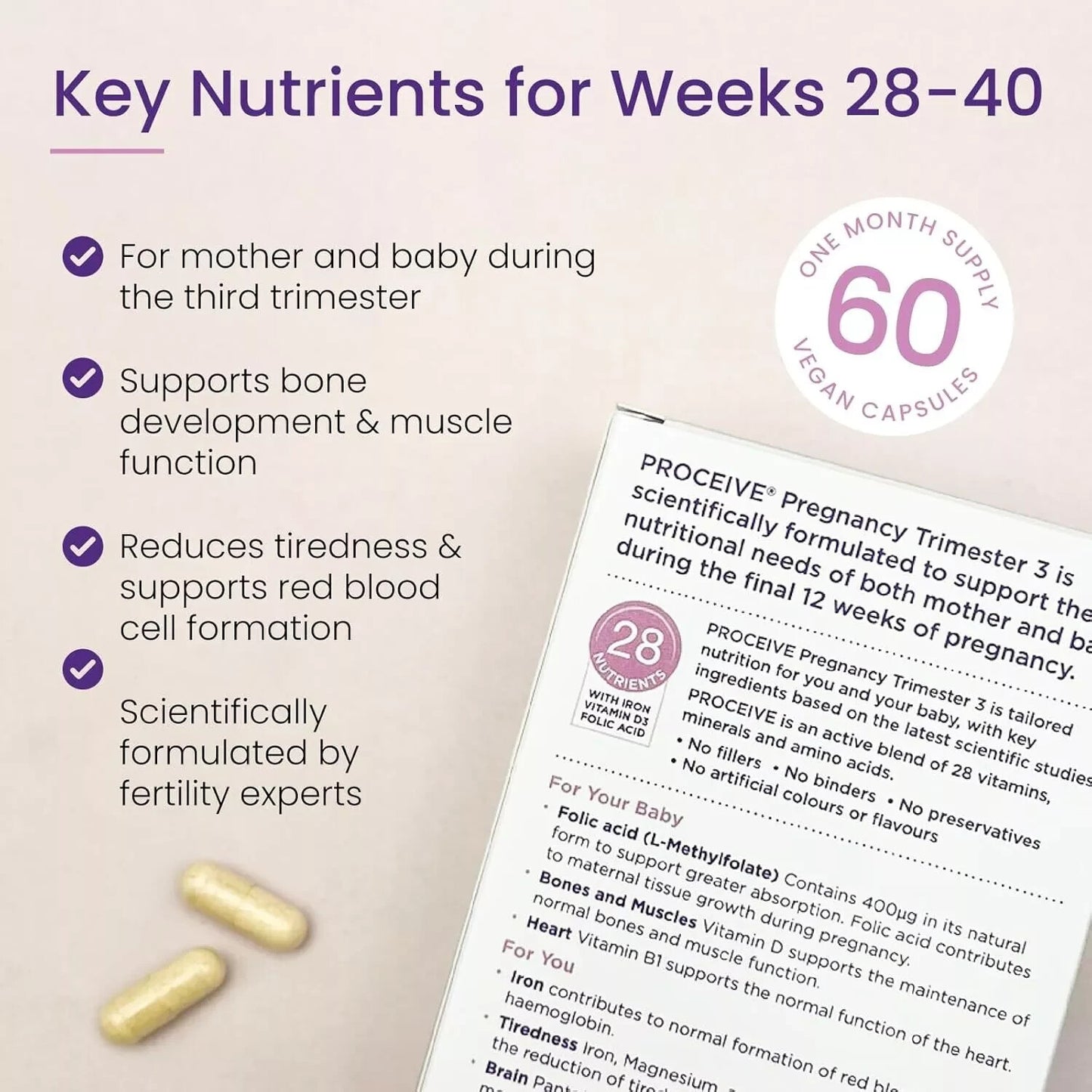 Proceive Pregnancy Trimester 3 28 Wks Vitamin & Mineral Supplement 60 Caps 06/27