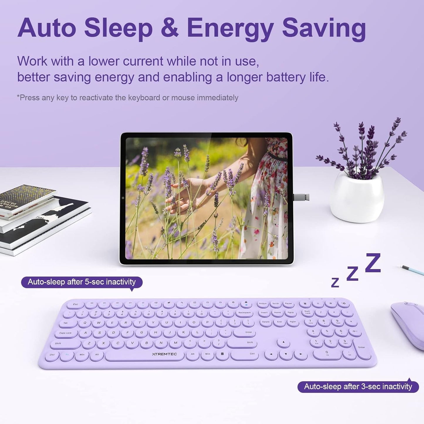 XTREMTEC Wireless Keyboard and Mouse set,Compact Size Cute Keyboard Retro Round