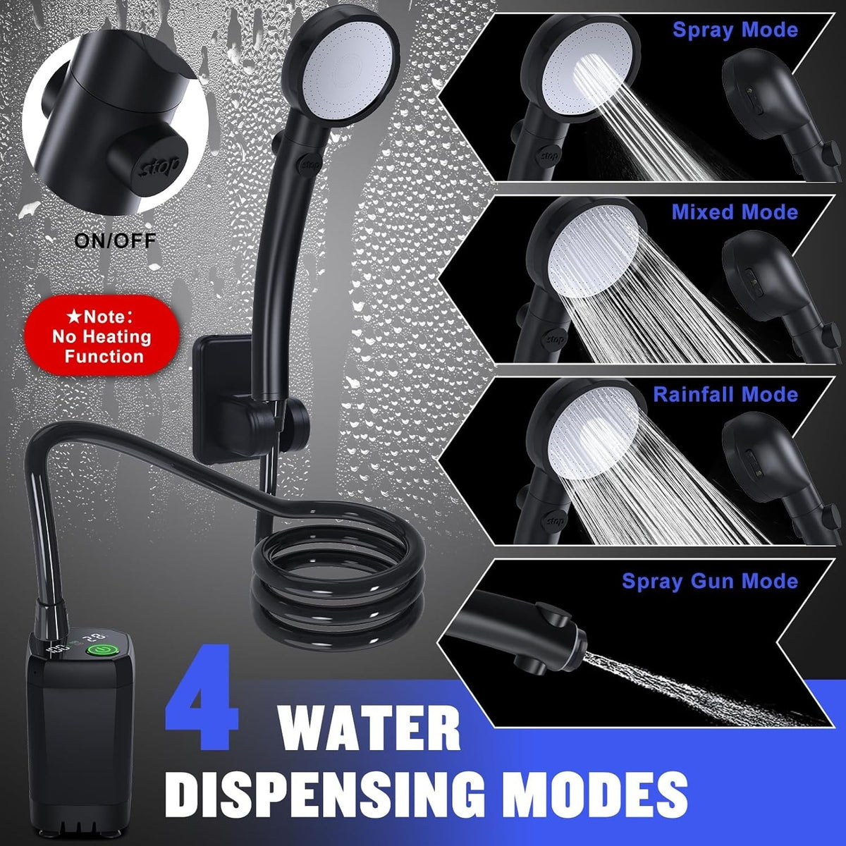 Portable Shower Camp Shower Camping Outdoor Shower Pump Electric Rechargeable UK