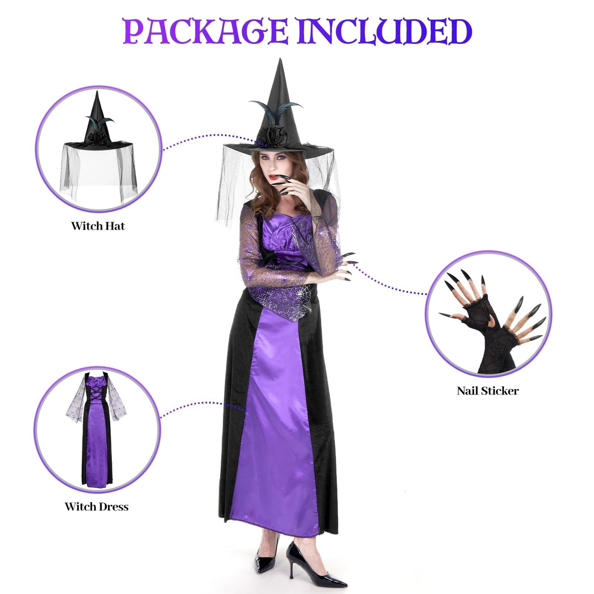 Ladies SPELLBOUND PURPLE WITCH Halloween Fancy Dress Costume UK Large